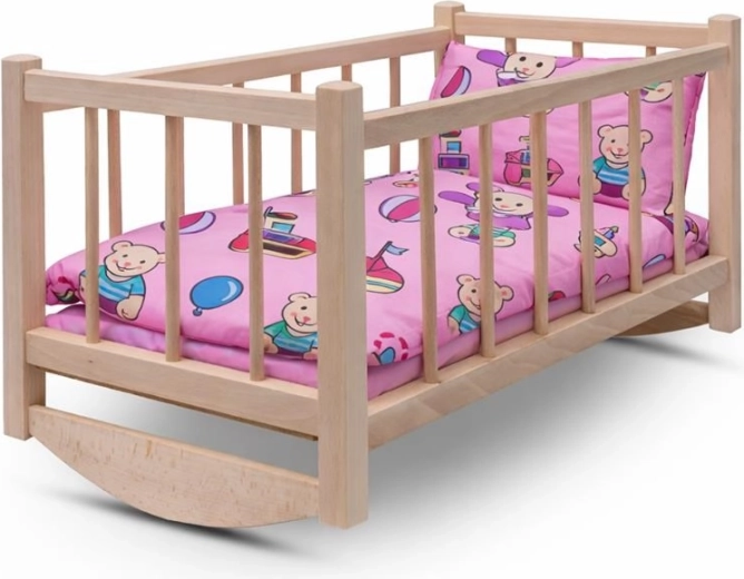 Koka šūpulis lellēm ar gultasveļu BABY MIX Bears