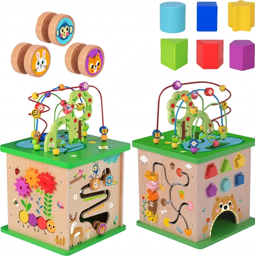 TOOKY TOY koka izglītojošais kubs 5 vienā ar dzīvniekiem