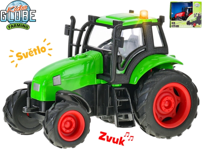 Kids Globe Farming metāla traktors 11 cm ar inerces mehānismu, gaismu un skaņu