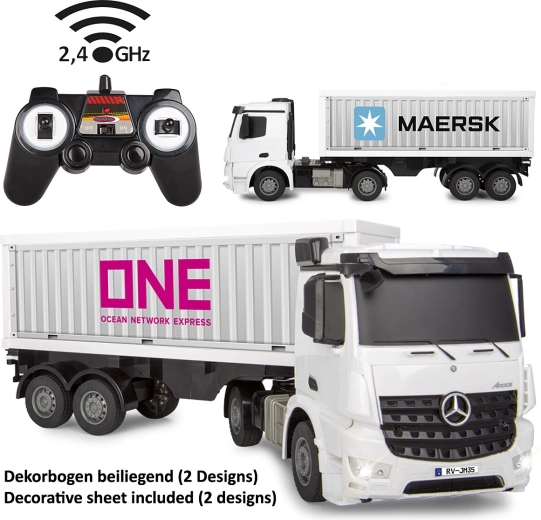 RC Mercedes-Benz Arocs konteinervedējs mērogā 1:26 ar 2,4 GHz tālvadības pulti
