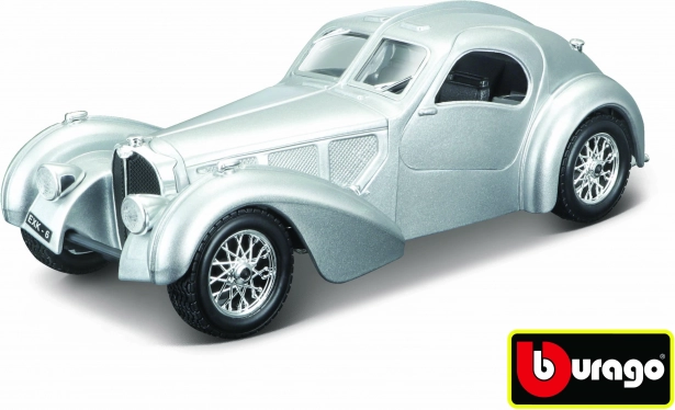 Automašīnas modelis Bugatti Atlantic 1:24 sudraba krāsā no Bburago
