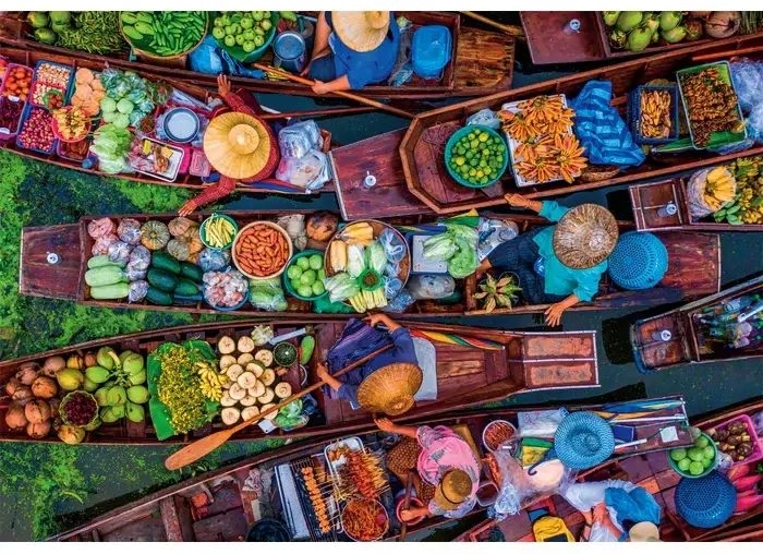 Colorful floating market scene