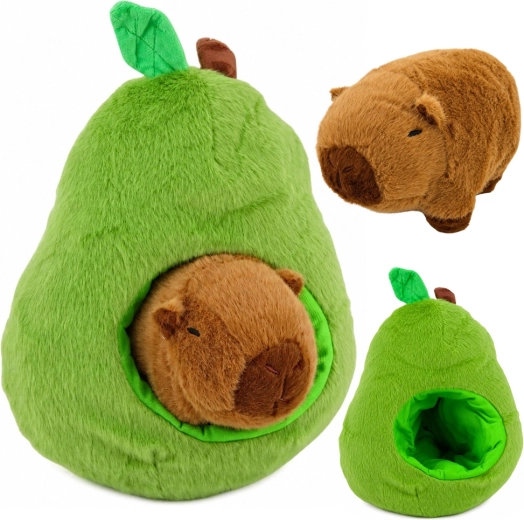 Green plush avocado with capybara 2-in-1, 35 cm