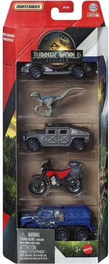 Matchbox Juras laikmets – komplekts ar 4 automašīnītēm un dinozauru