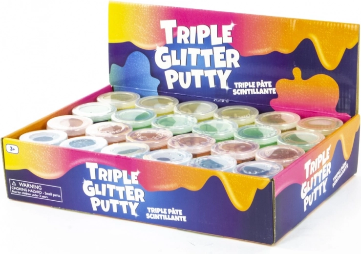 Trīskrāsains mirdzošs plastilīns trauciņā
