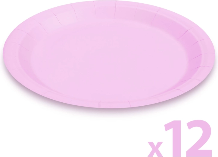Rozā papīra šķīvju komplekts, 23 cm, 12 gab.