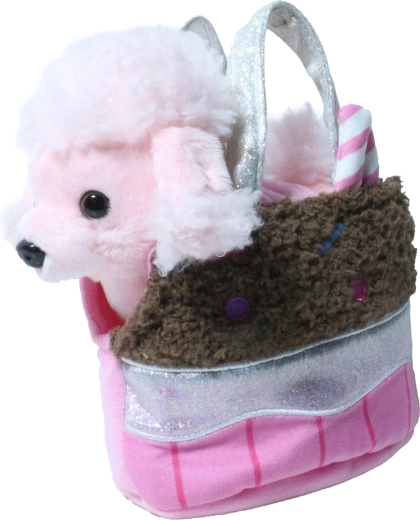 Plush Pink Poodle in a Chocolate-Colored Handbag