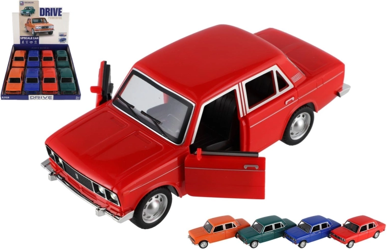 Retro plastic car with lights, sounds and flywheel - 1 piece