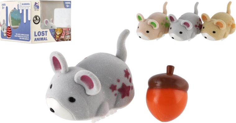 Interactive squirrel with acorn, battery-powered, 5 cm, 3 colors