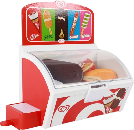 Realistic ice cream freezer with a transparent lid