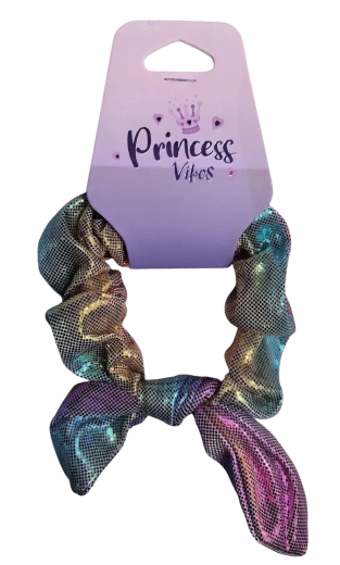 PINK holographic hair scrunchie with bow - 1 piece