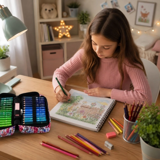 Flower coloring book + sharpener and eraser in the set