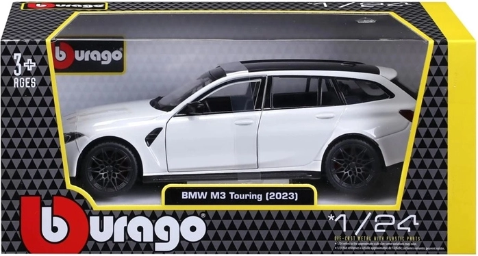 Bburago BMW M3 Touring 2023 white model in 1:24 scale
