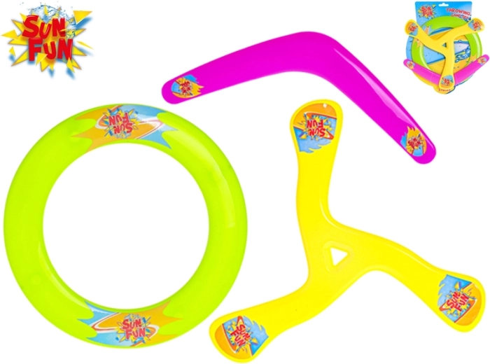 SUN FUN lidojošo disku komplekts – frisbijš, gredzenveida disks un bumerangs