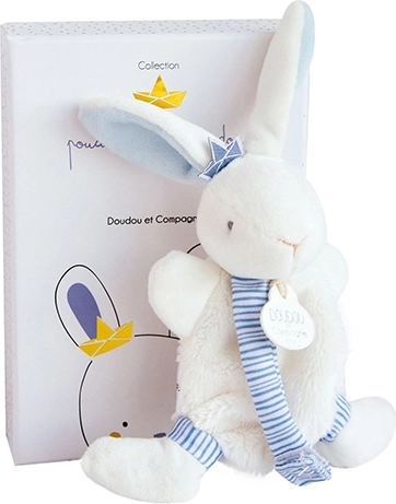 Gift set with bunny and pacifier holder blue 15 cm
