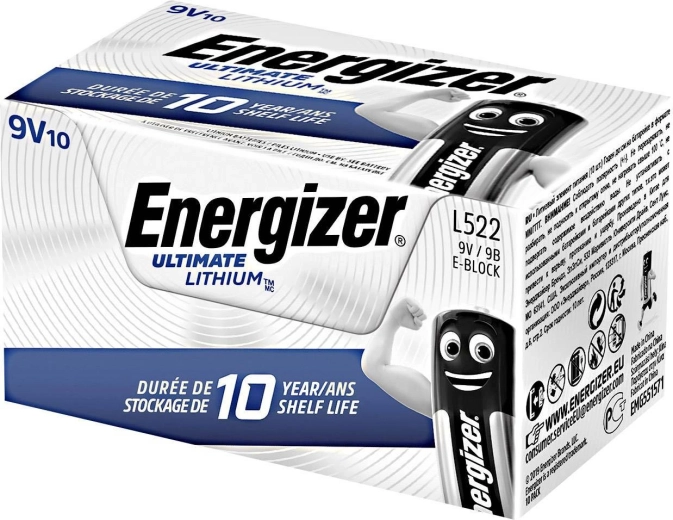 Litija baterijas 9V ENERGIZER Ultimate Lithium, iepakojums 10 gab.