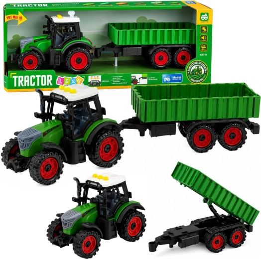 Bērnu fermas traktors ar piekabi, berzes piedziņa, gaismas un skaņas 35 cm