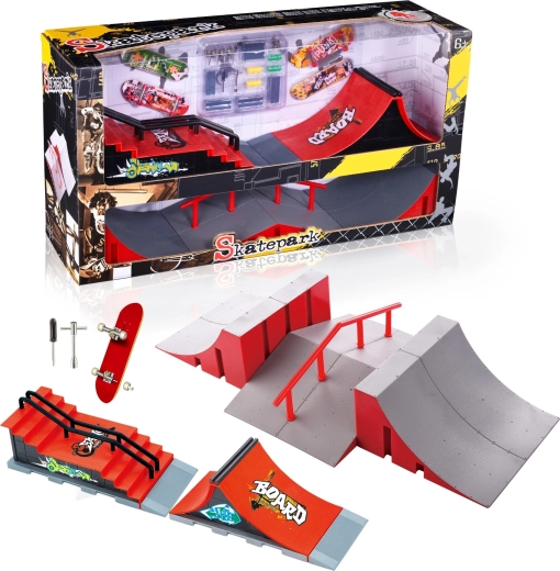 Fingerboard skeitparka komplekts XL ar kāpnēm, margām un 2 fingerbordiem