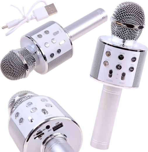 Izoxis karaoke microphone with speaker - 1 piece – silver
