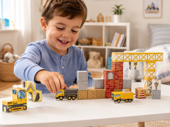 Realistic construction site with a crane and vehicles