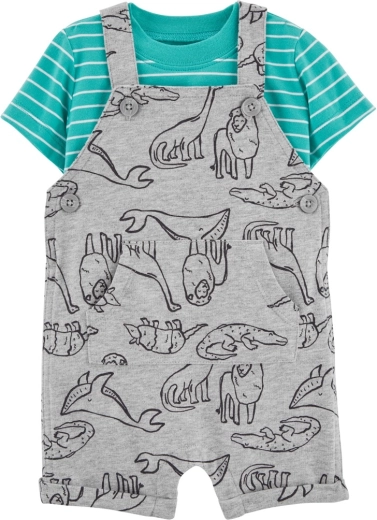 Carter's 2-piece set for boys with a dinosaur pattern (T-shirt and suspenders shorts) – 3m