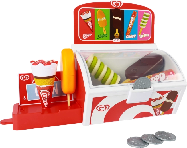 Shop role-play with coins and a menu board