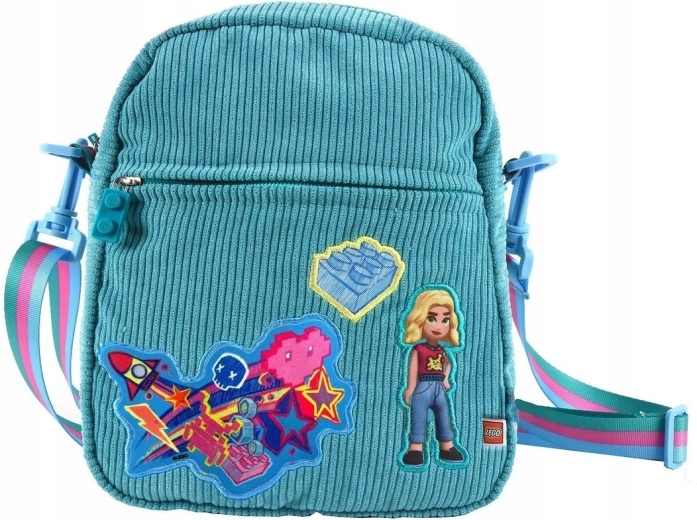 LEGO Friends turquoise crossbody bag with iron-on patches