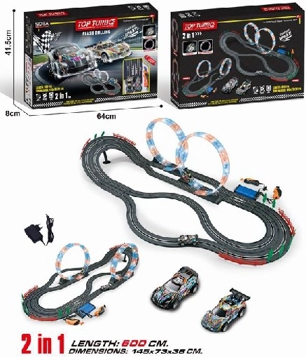 Sacīkšu autodrome 2in1 ar cilpu, 2 automašīnas, 600 cm, 1:43