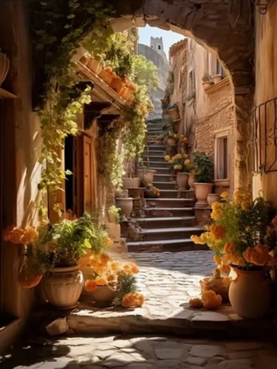 Diamond painting flower-adorned alley 30 × 40 cm