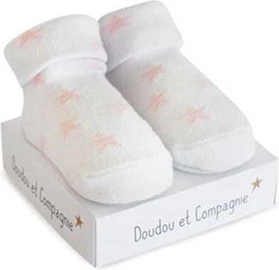 Doudou baby socks for a girl 0–6 months – white with little stars