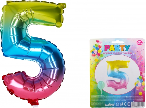 Piepūšams varavīksnes balons cipara 5 formā