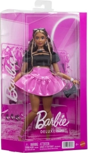 Barbie Deluxe Style modeļa lelle melnā topā un rozā svārkos
