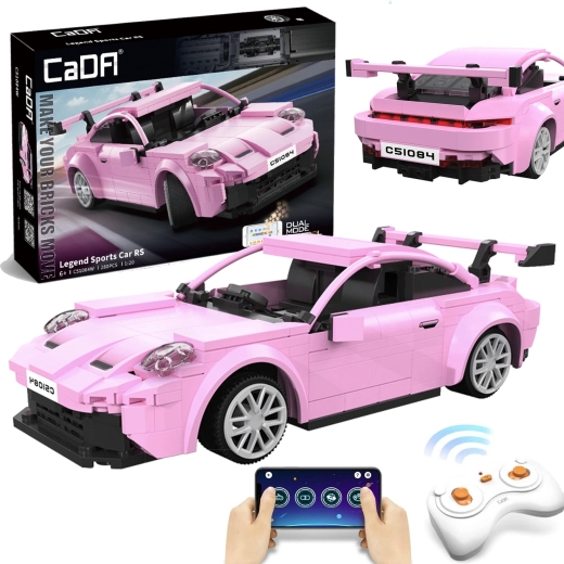 CaDA sacīkšu sporta auto RC rozā būvkomplekts 280 detaļas Dual Mode