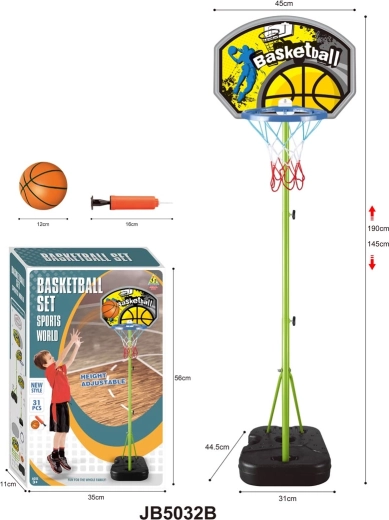 Bērnu basketbola grozs ar statīvu un regulējamu augstumu, komplektā ar piederumiem