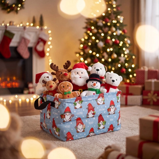 Foldable Canvas Storage Basket with Christmas Design - 1 Piece