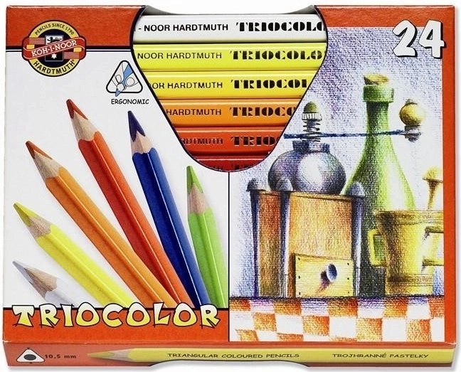 Trīsstūra biezie krāsainie zīmuļi KOH‑I‑NOOR Triocolor 24 gab.
