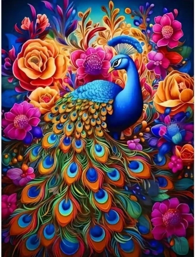 Norimpex Paint by Numbers Peacock in Colorful Flowers 40 × 50 cm