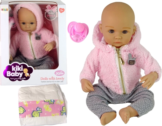Realistic baby doll with accessories and pacifier, 40 cm