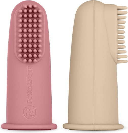Petite&Mars silikona uzpirksteņa zobu birstīšu komplekts Rose & Sand 2 gab.