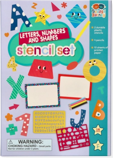 Buddy & Barney creative letter, number and shape stencils with crayons