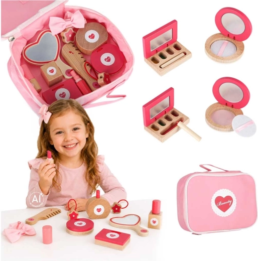 Wooden kids’ cosmetic set in a pouch