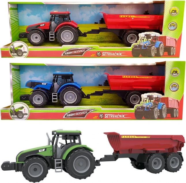 Lauku traktors ar piekabi, gaismām un skaņām
