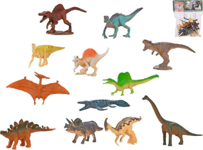 12 dinozauru figūriņu komplekts (6,5–10 cm) maisiņā