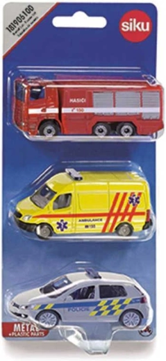 Siku glābšanas auto komplekts ar Čehijas dizainu (ugunsdzēsēji, ātrā palīdzība, policija)