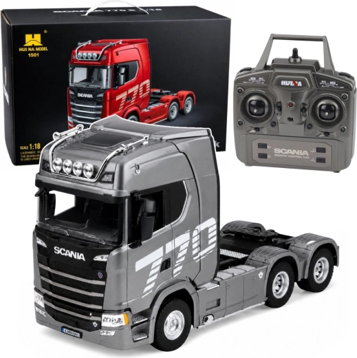 Huina Scania 1501 RC tālvadības vilcējs 1:18 pelēks/sudrabains