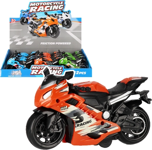 Krāsains sacīkšu motocikls – rotaļlieta bērniem, 14 cm