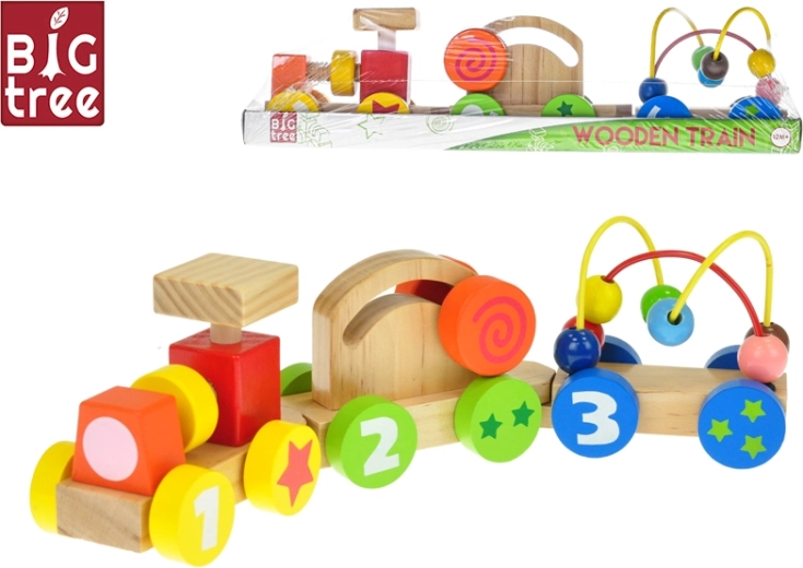 Wooden pull-along train with carriages 33 cm – educational toy for children from 12 months