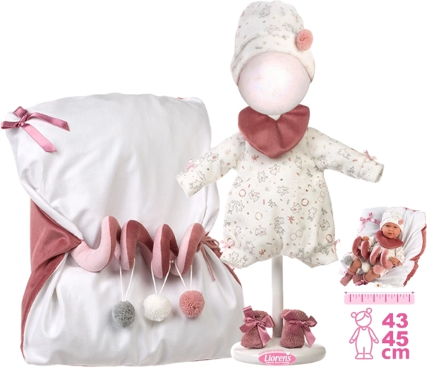 Apģērbs un paklājiņš ar spirālveida rotaļlietu lellelei NEW BORN 40–42 cm