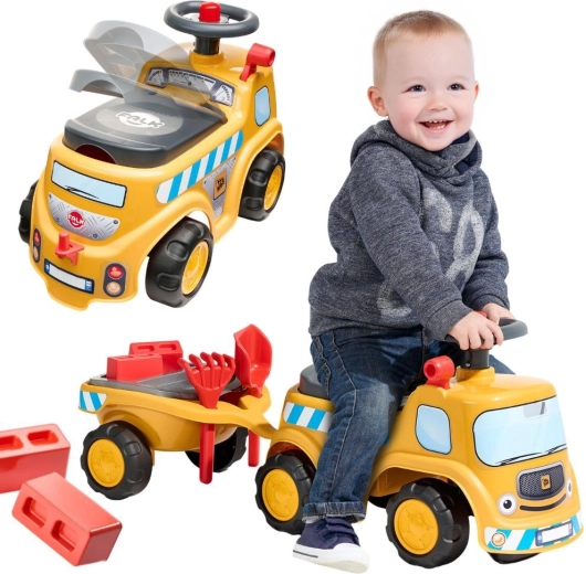 Bērnu atstumjamais būvkravas auto JCB ar piekabi un piederumiem FALK