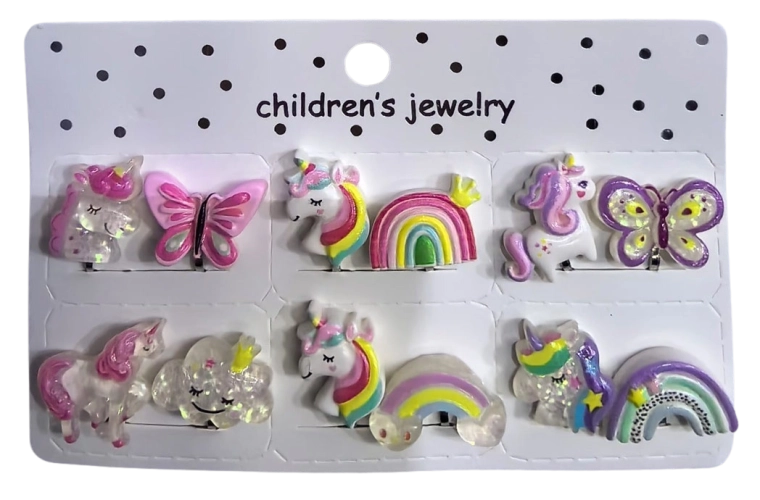 Pink set of children's unicorn earrings - 6 pairs